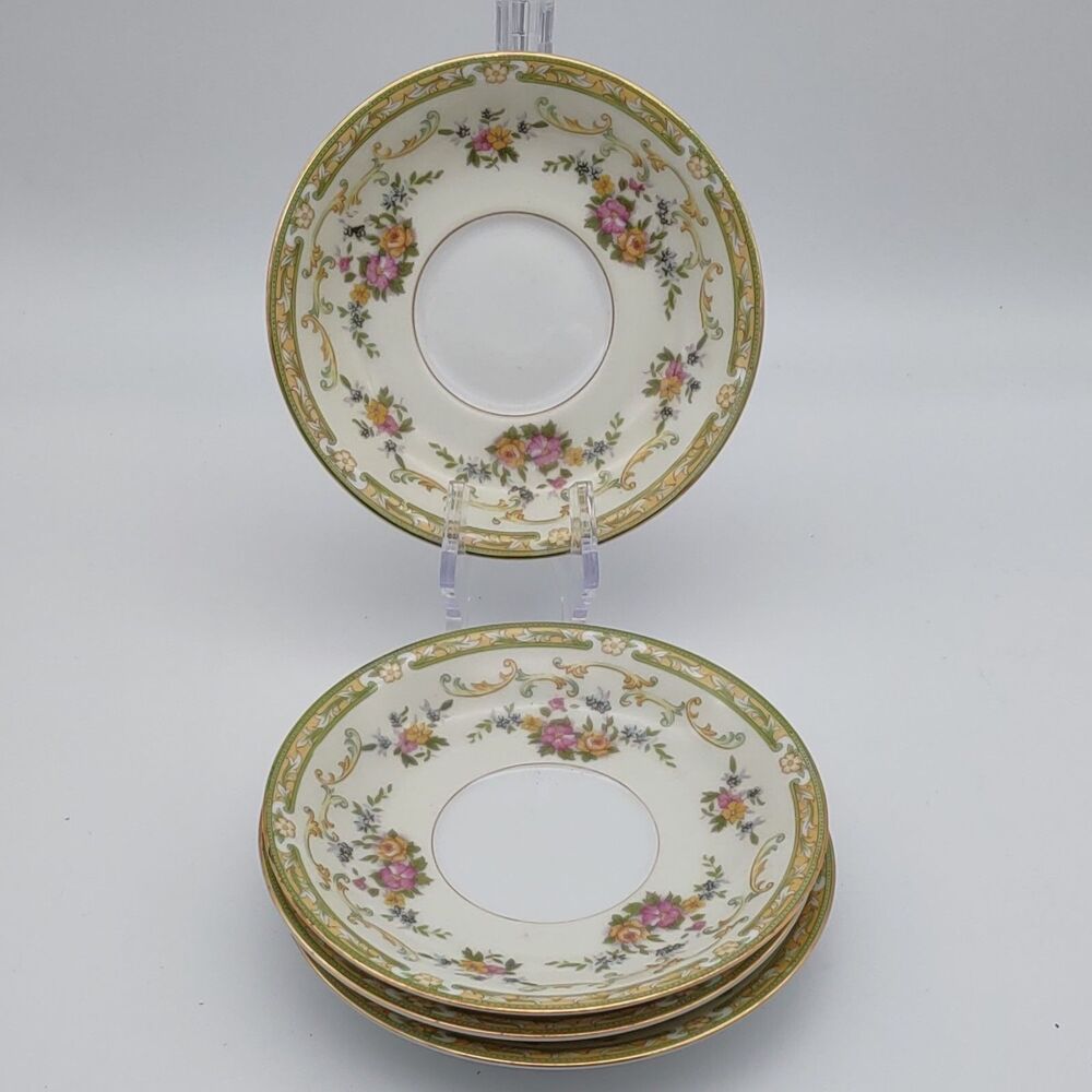 Noritake Arlene Saucer 5 5/8" Floral W/ Gold Accent Japan Set of 4